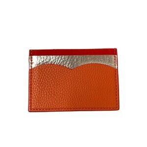 Anthropologie leather suede cardholder wallet Orange metallic